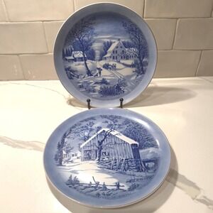 Set of 2 Currier and Ives Decorative Plates – The Old Homestead in Winter